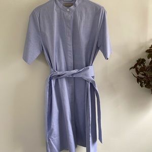Everlane collarless belted shirt dress